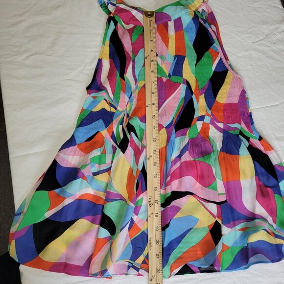 Ninety Clothing Sleeveless Pleated Tie Back Blouse Multi-Color Small - Picture 6 of 9